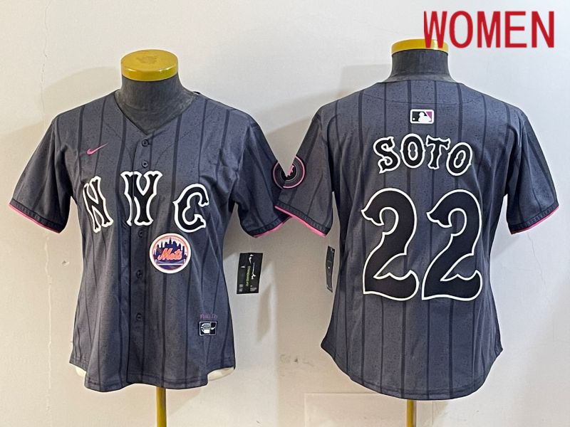 Women New York Mets 22 Soto Black City Edition 2024 Nike MLB Jersey style 1
